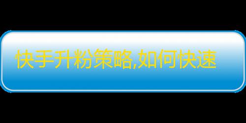 快手升粉策略,如何快速提高你的粉丝数量？